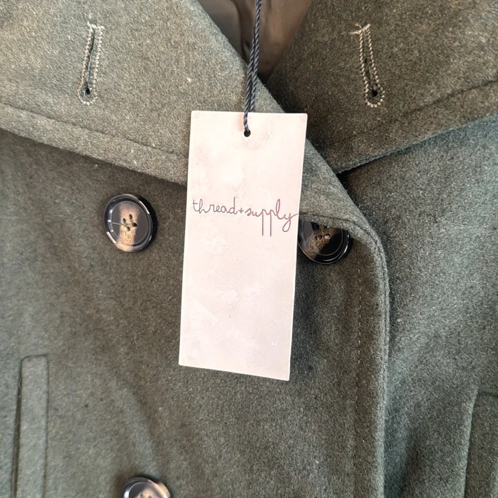 NWT Thread & Supply Hunter Green Wool Peacoat - Picture 2 of 10